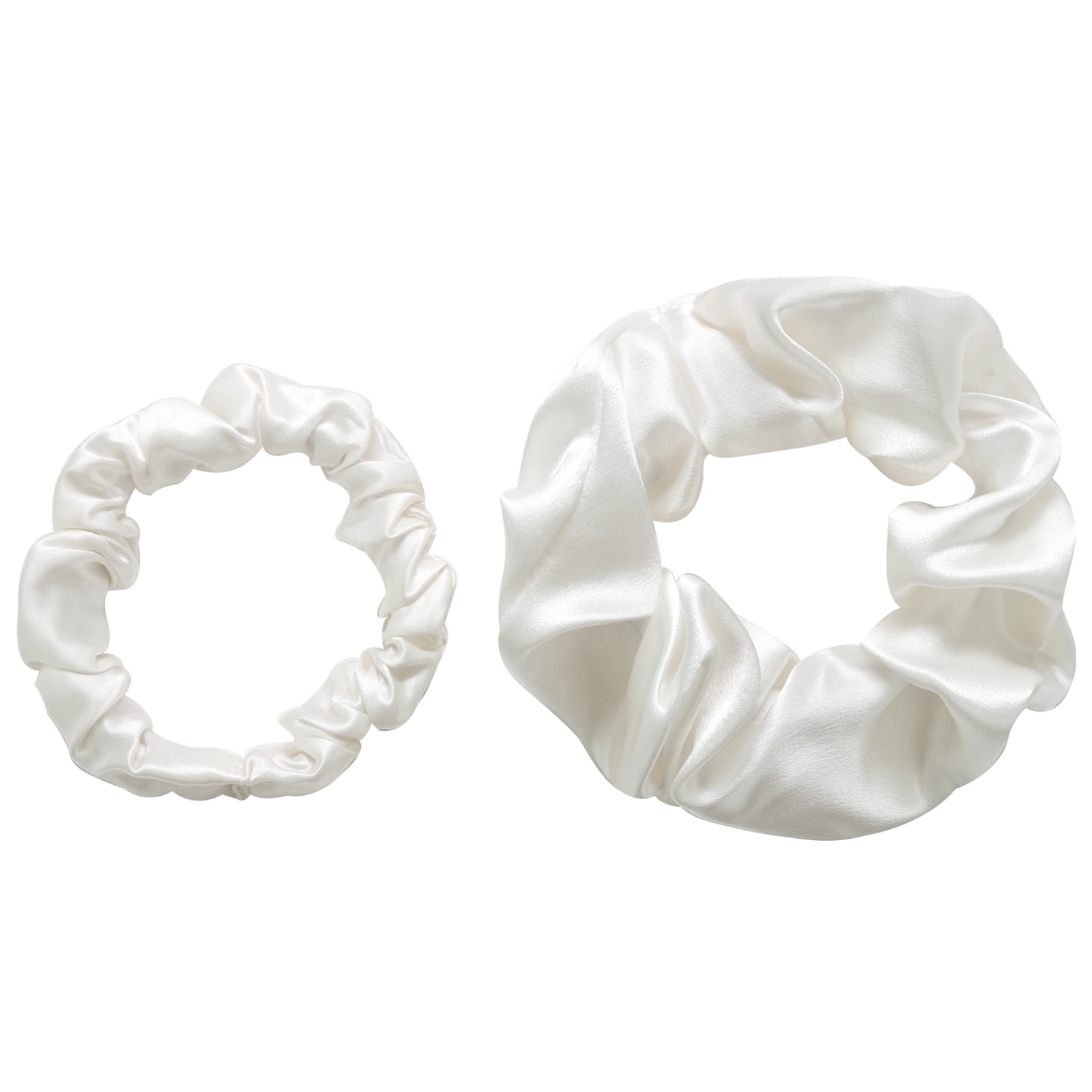 Pure Silk Scrunchie Pack - 1 thick 1 thin - Holds hair without damage, no snags, anti-pulling (Black