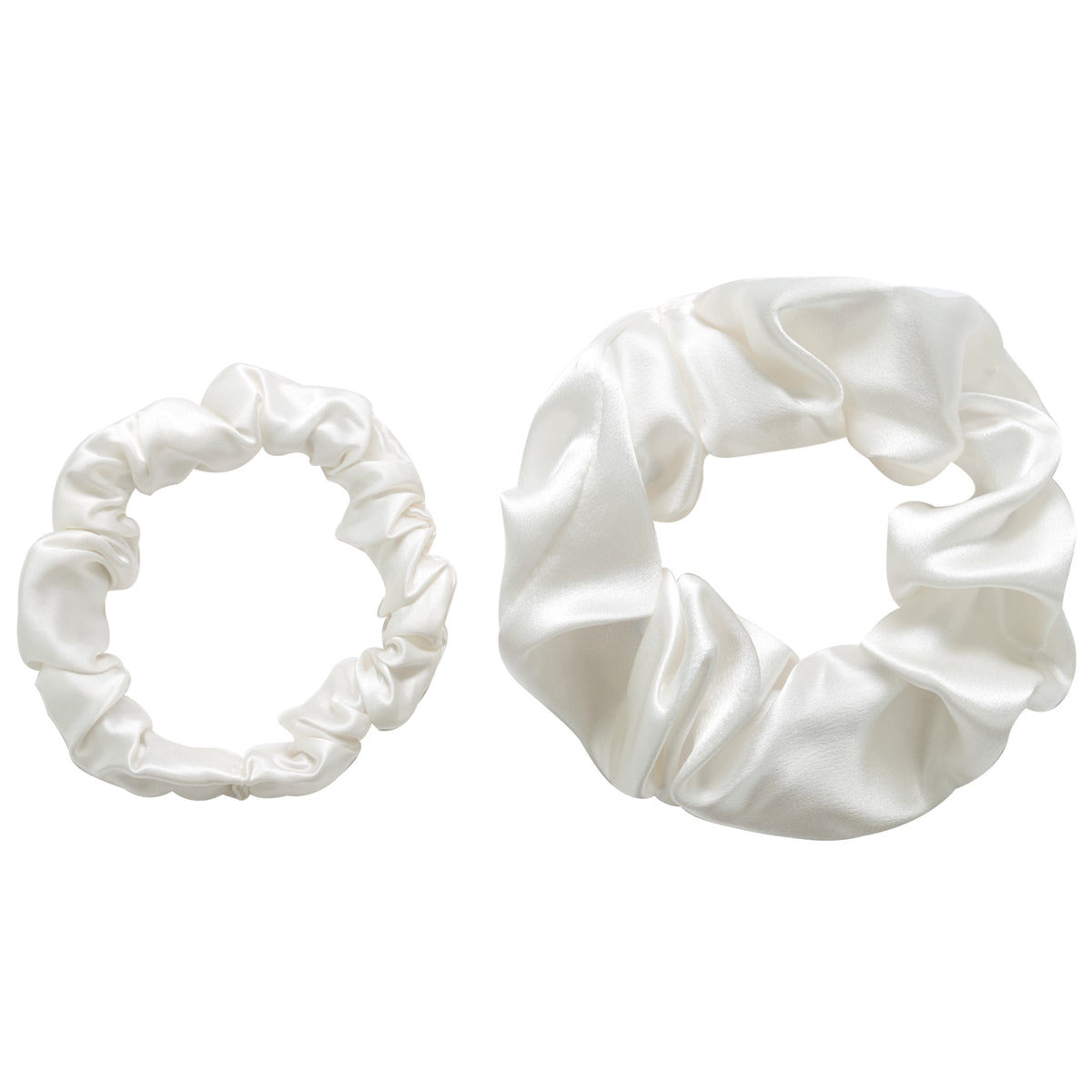 Pure Silk Scrunchie Pack - 1 thick 1 thin - Holds hair without damage, no snags, anti-pulling (Black